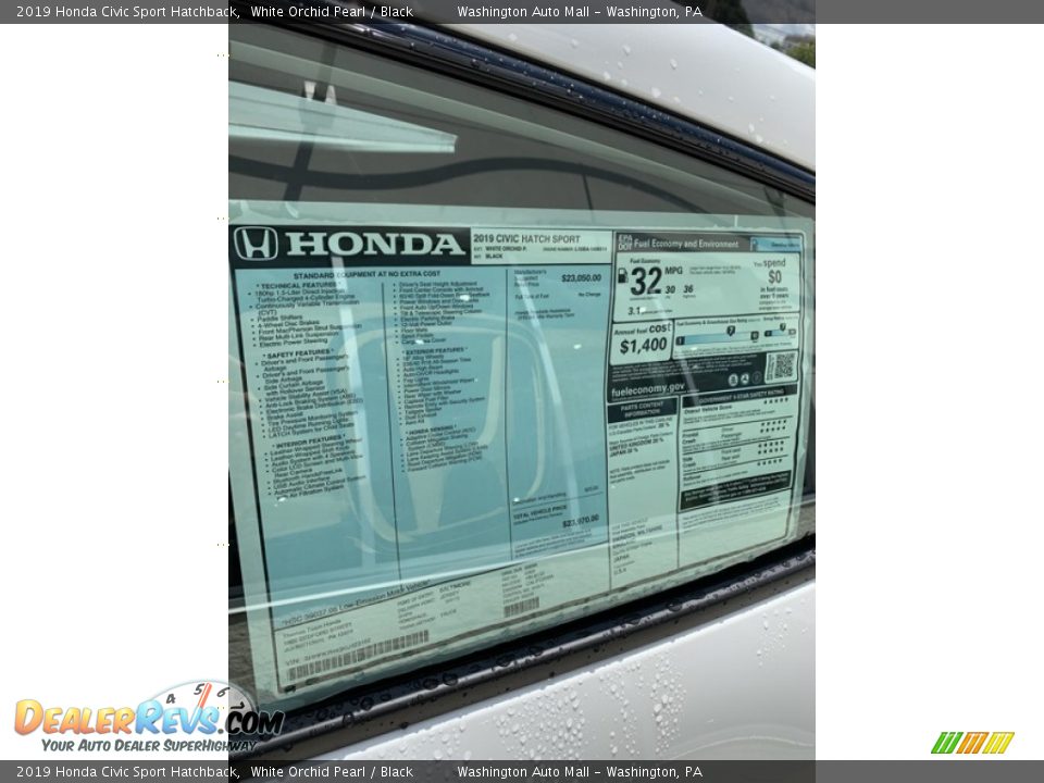 2019 Honda Civic Sport Hatchback White Orchid Pearl / Black Photo #15