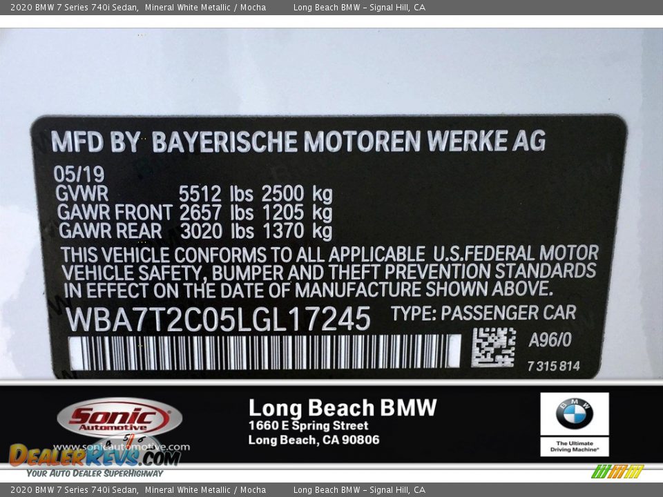 2020 BMW 7 Series 740i Sedan Mineral White Metallic / Mocha Photo #11
