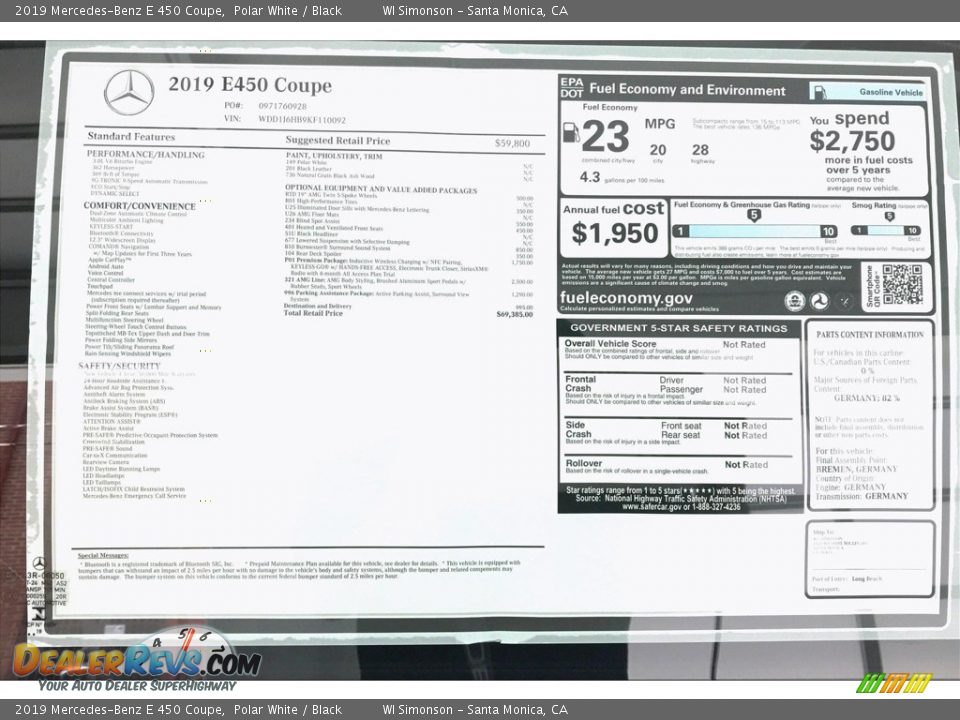 2019 Mercedes-Benz E 450 Coupe Polar White / Black Photo #10