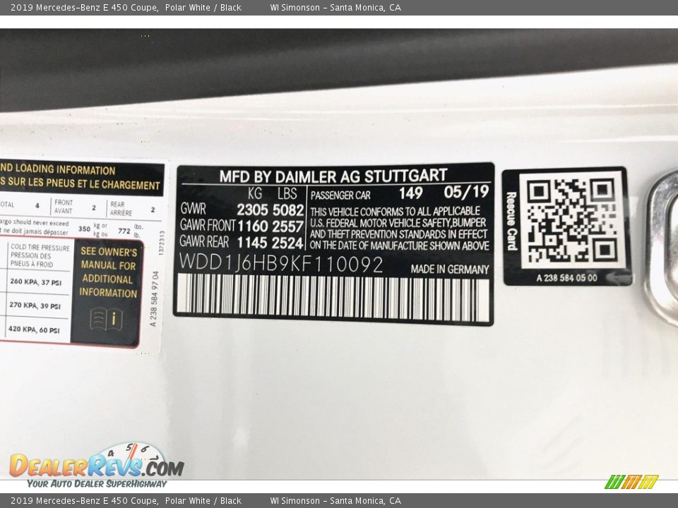 2019 Mercedes-Benz E 450 Coupe Polar White / Black Photo #11