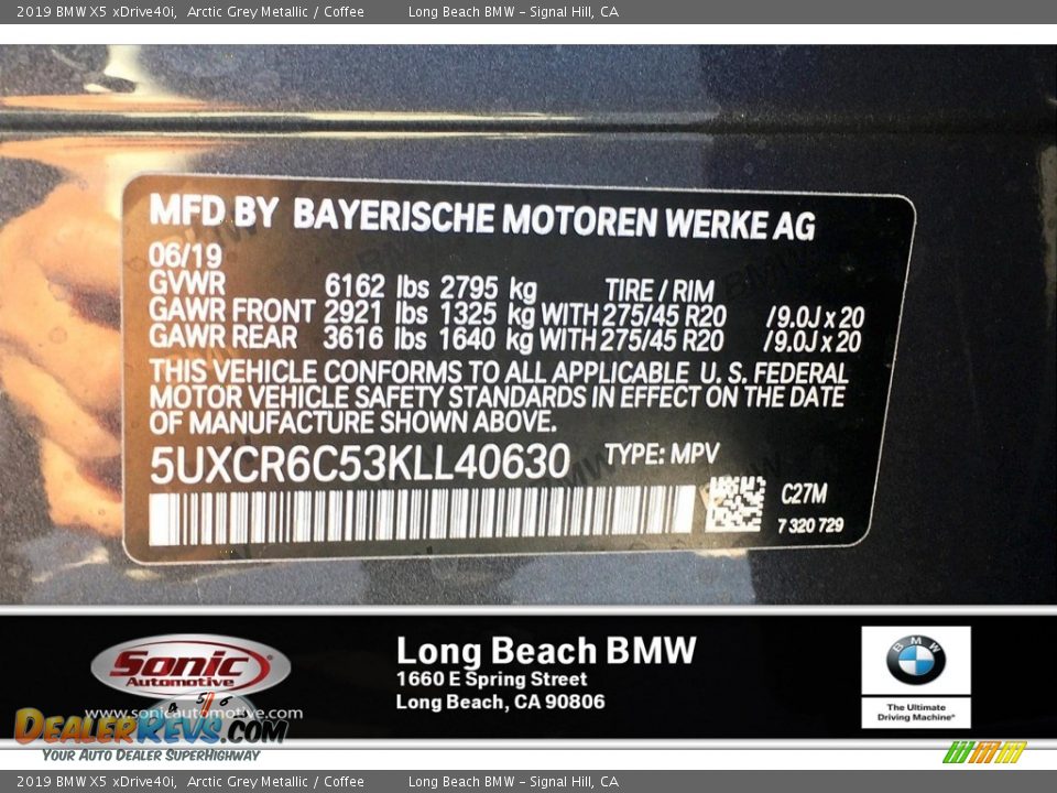 2019 BMW X5 xDrive40i Arctic Grey Metallic / Coffee Photo #11