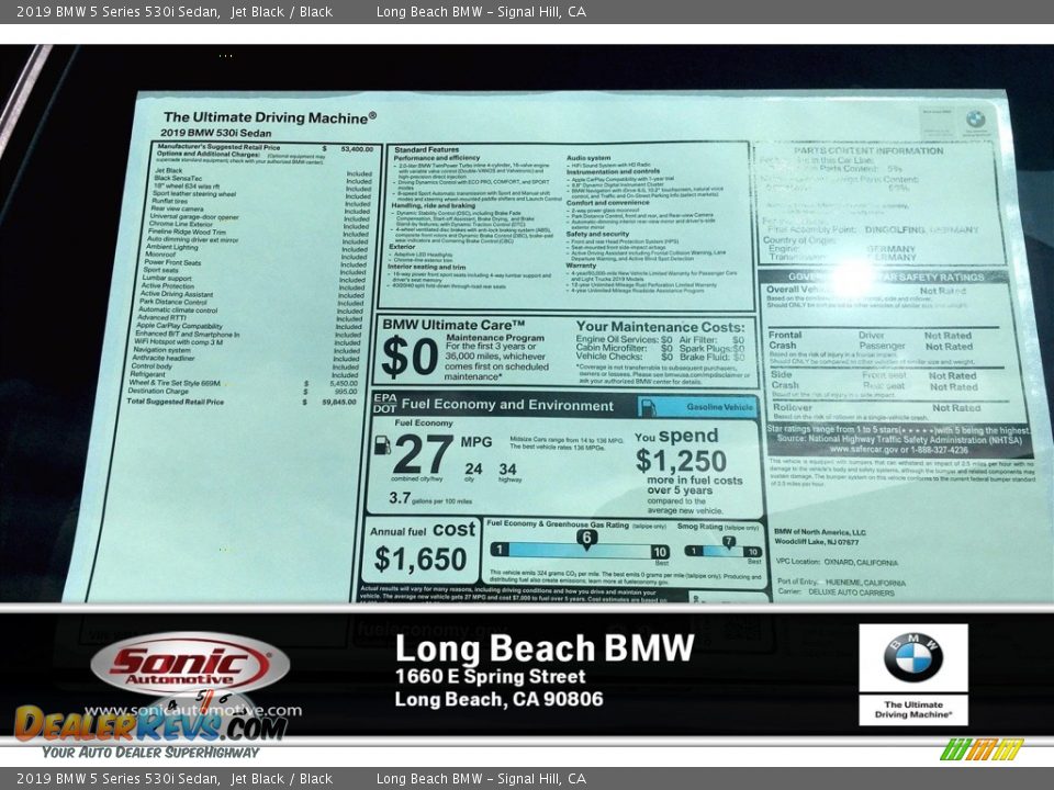 2019 BMW 5 Series 530i Sedan Jet Black / Black Photo #10