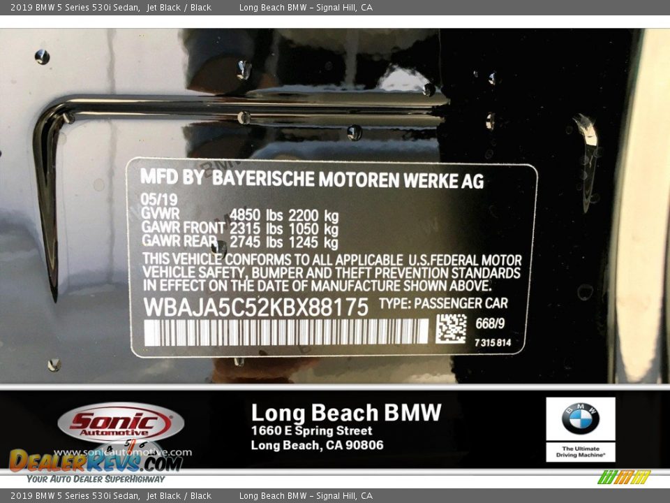 2019 BMW 5 Series 530i Sedan Jet Black / Black Photo #11