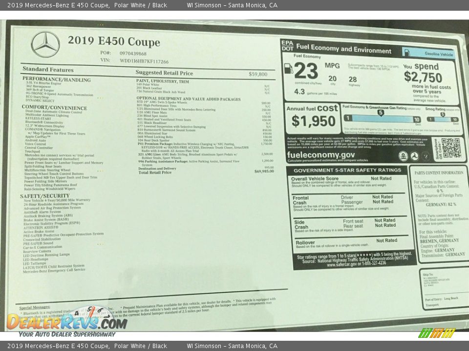 2019 Mercedes-Benz E 450 Coupe Polar White / Black Photo #10
