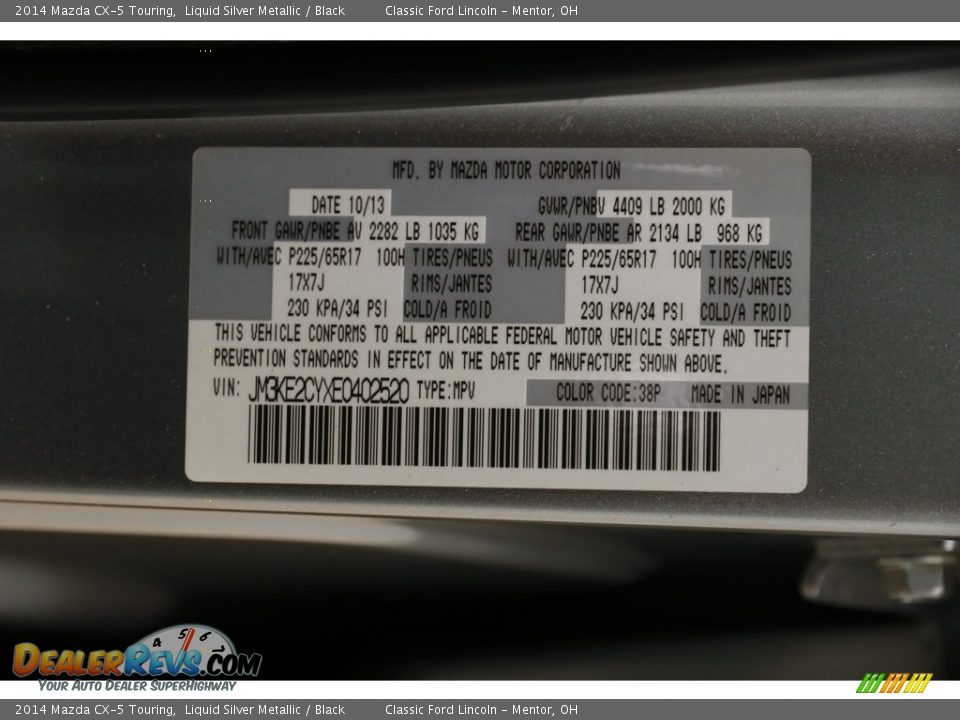 2014 Mazda CX-5 Touring Liquid Silver Metallic / Black Photo #18