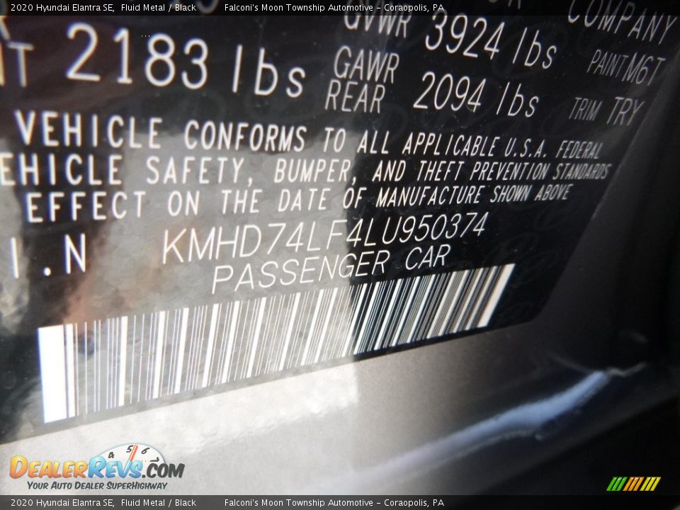 2020 Hyundai Elantra SE Fluid Metal / Black Photo #13