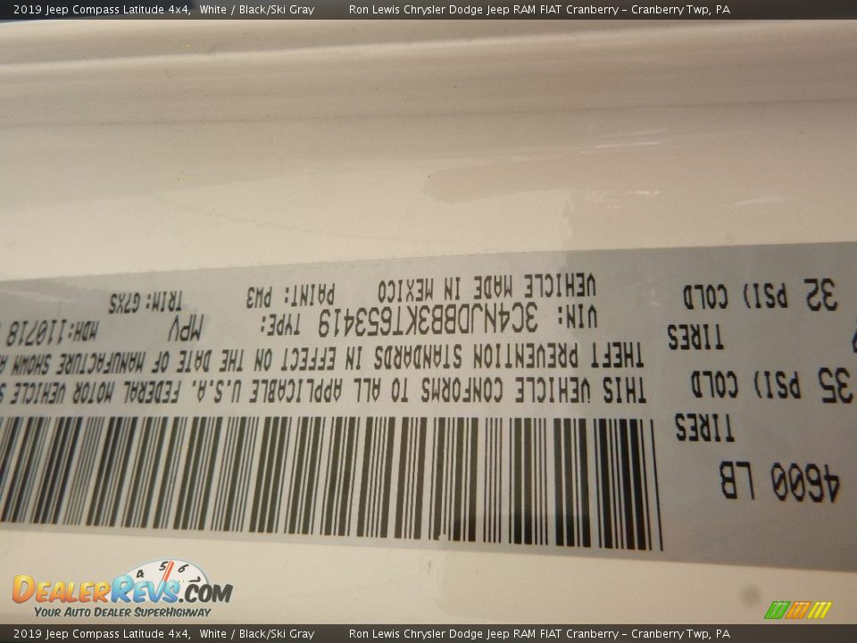 2019 Jeep Compass Latitude 4x4 White / Black/Ski Gray Photo #15