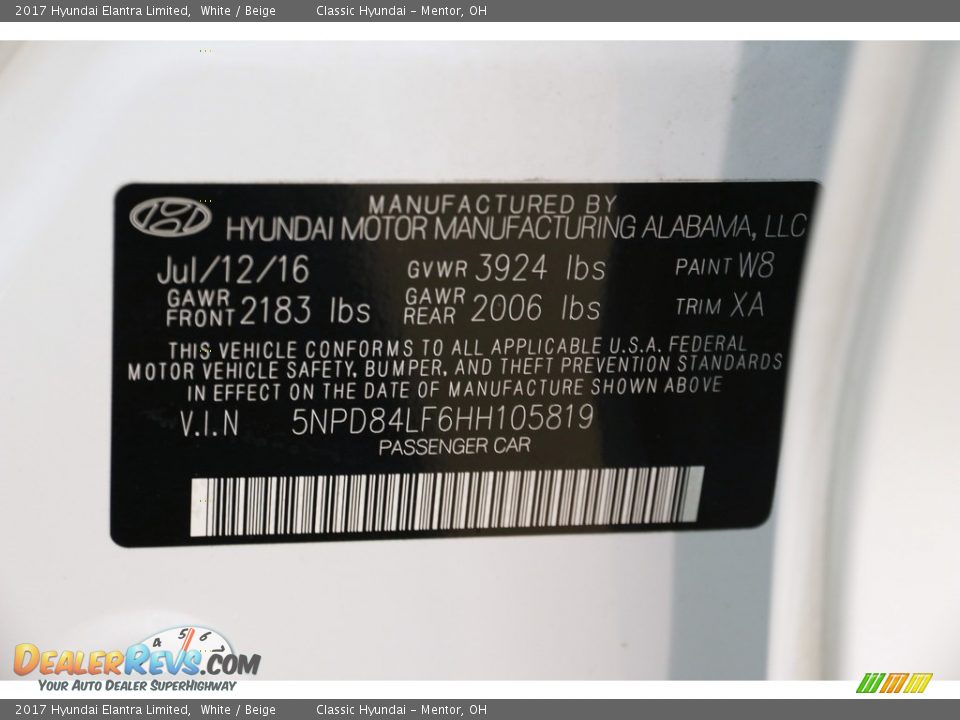 2017 Hyundai Elantra Limited White / Beige Photo #21