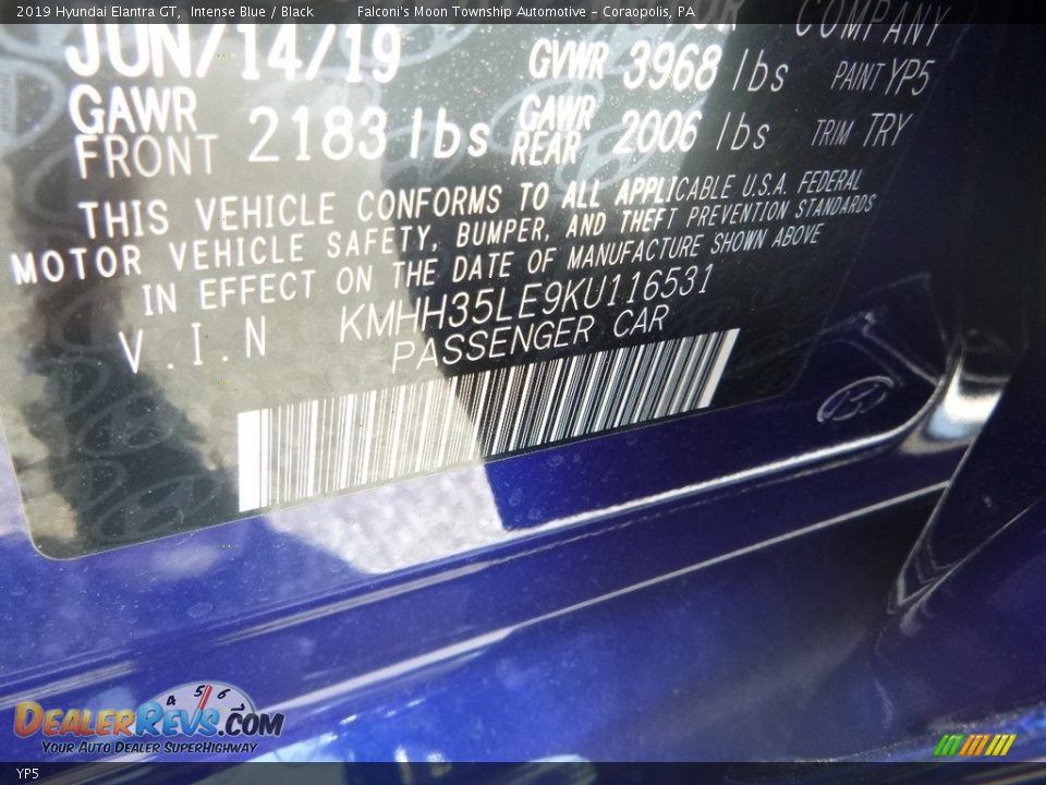 Hyundai Color Code YP5 Intense Blue