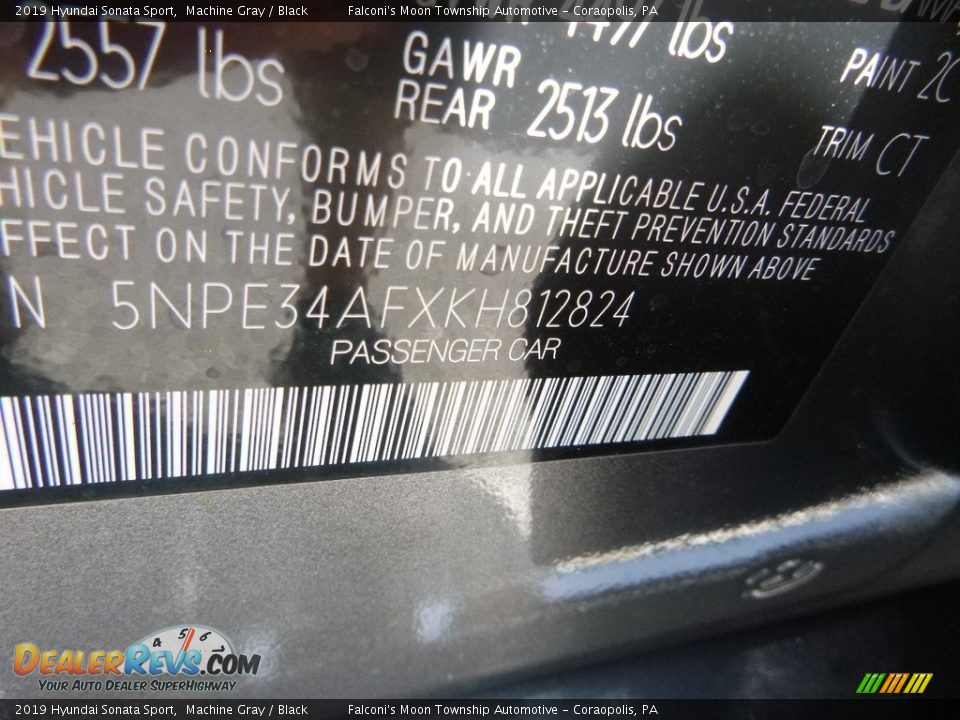 2019 Hyundai Sonata Sport Machine Gray / Black Photo #12