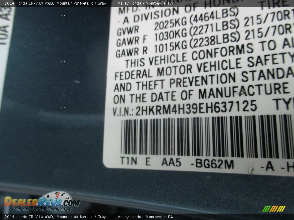 2014 Honda CR-V LX AWD Mountain Air Metallic / Gray Photo #19