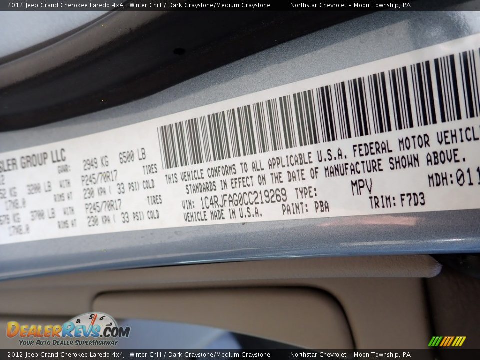 2012 Jeep Grand Cherokee Laredo 4x4 Winter Chill / Dark Graystone/Medium Graystone Photo #14