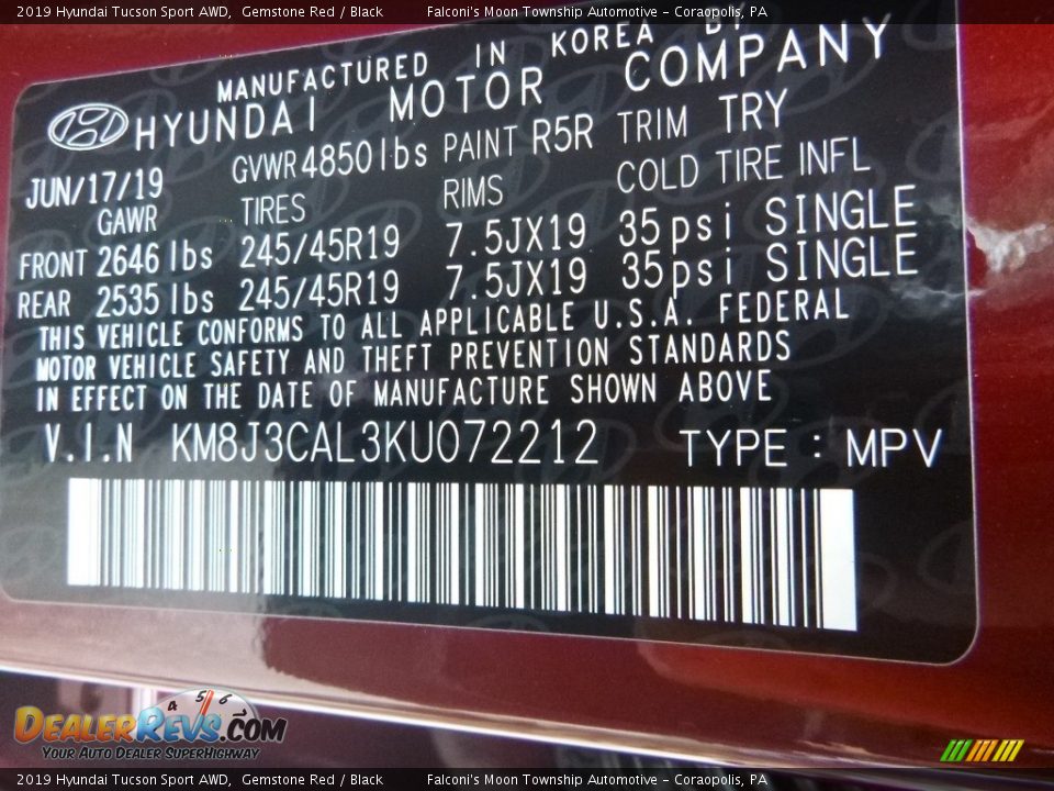 2019 Hyundai Tucson Sport AWD Gemstone Red / Black Photo #12