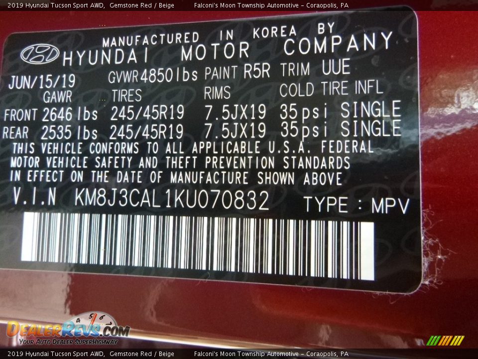 2019 Hyundai Tucson Sport AWD Gemstone Red / Beige Photo #12