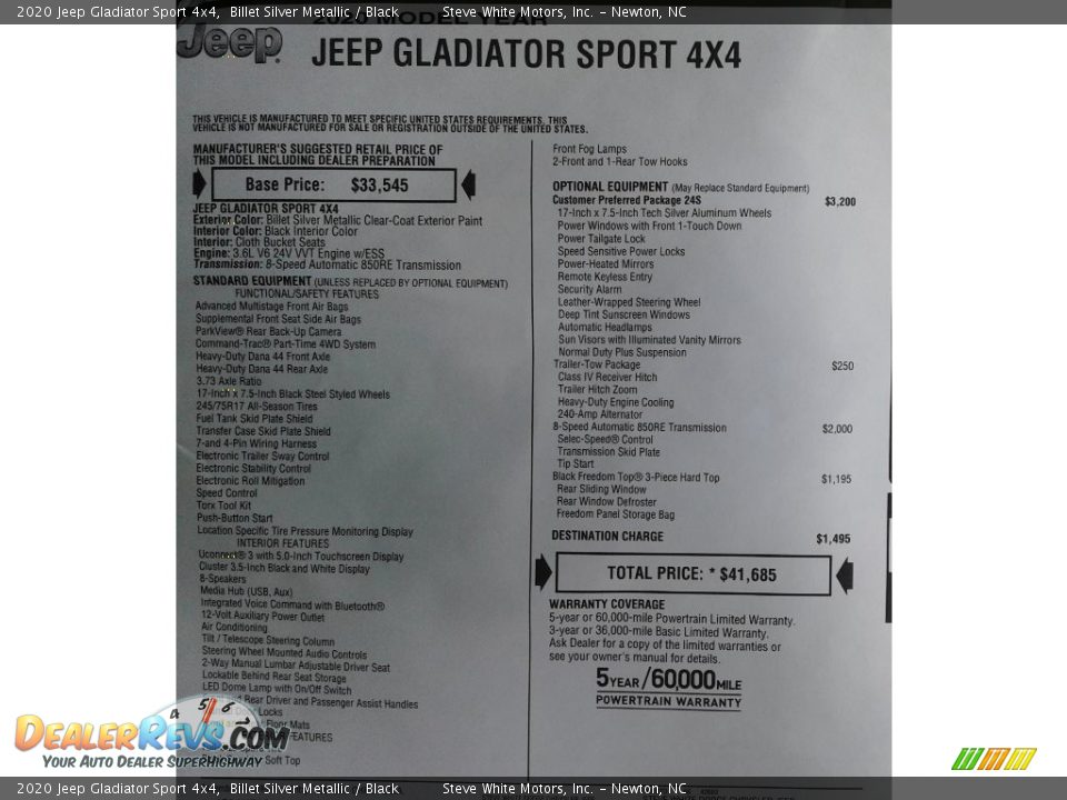 2020 Jeep Gladiator Sport 4x4 Billet Silver Metallic / Black Photo #28