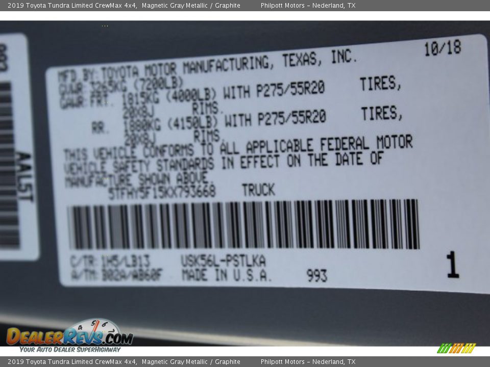 2019 Toyota Tundra Limited CrewMax 4x4 Magnetic Gray Metallic / Graphite Photo #35