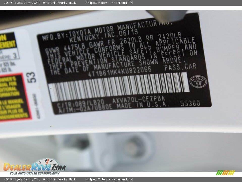 2019 Toyota Camry XSE Wind Chill Pearl / Black Photo #21