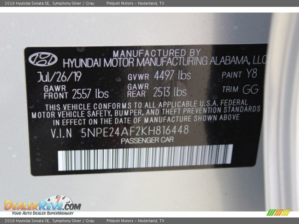 2019 Hyundai Sonata SE Symphony Silver / Gray Photo #22