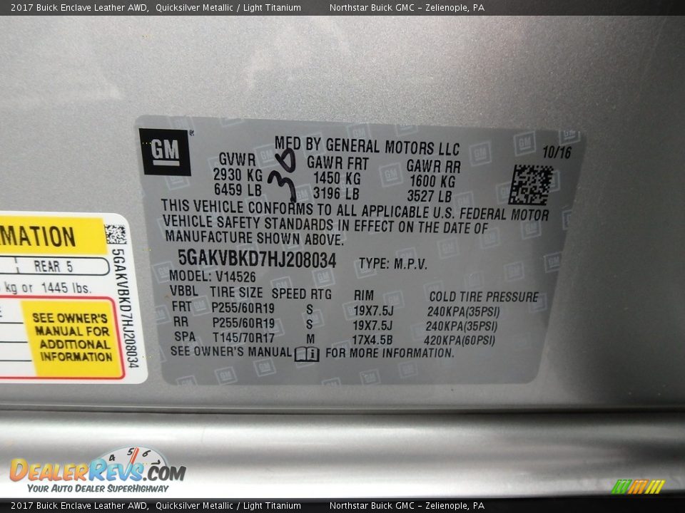 2017 Buick Enclave Leather AWD Quicksilver Metallic / Light Titanium Photo #16