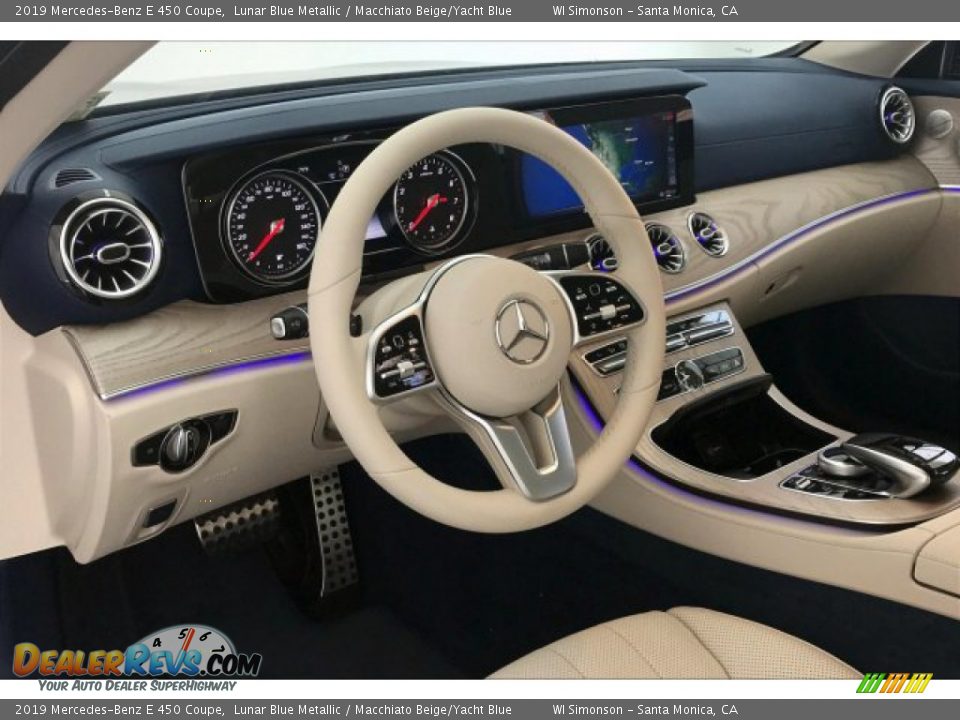 2019 Mercedes-Benz E 450 Coupe Lunar Blue Metallic / Macchiato Beige/Yacht Blue Photo #4