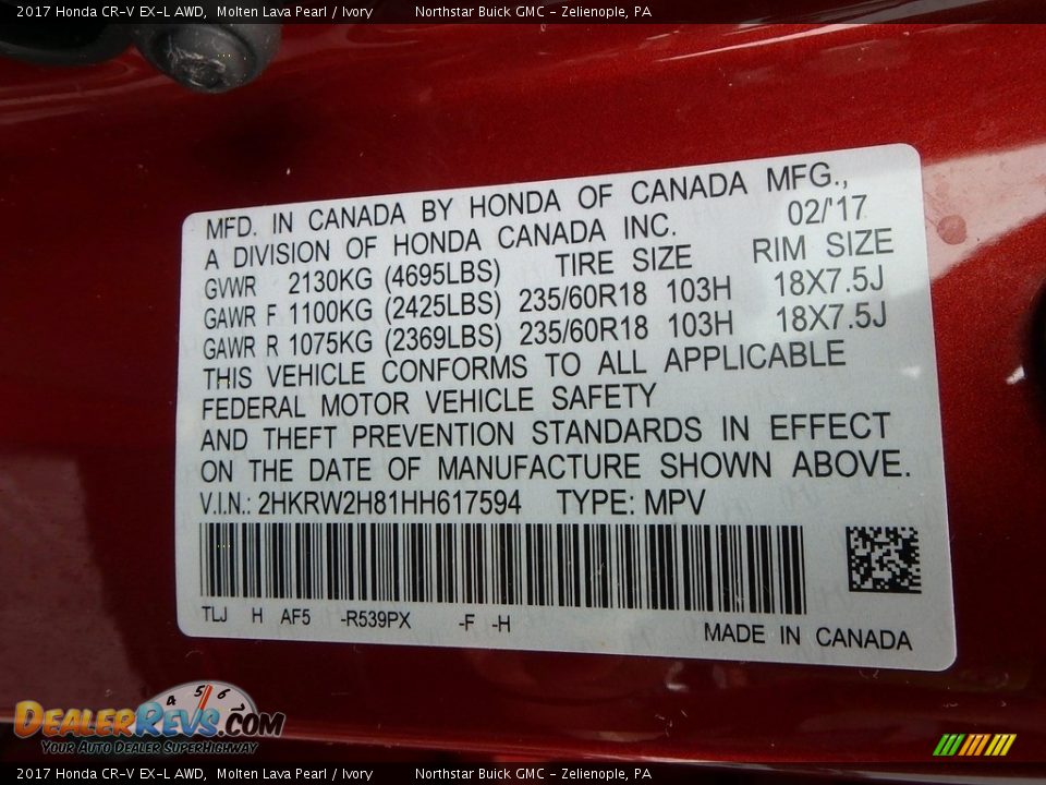 2017 Honda CR-V EX-L AWD Molten Lava Pearl / Ivory Photo #17