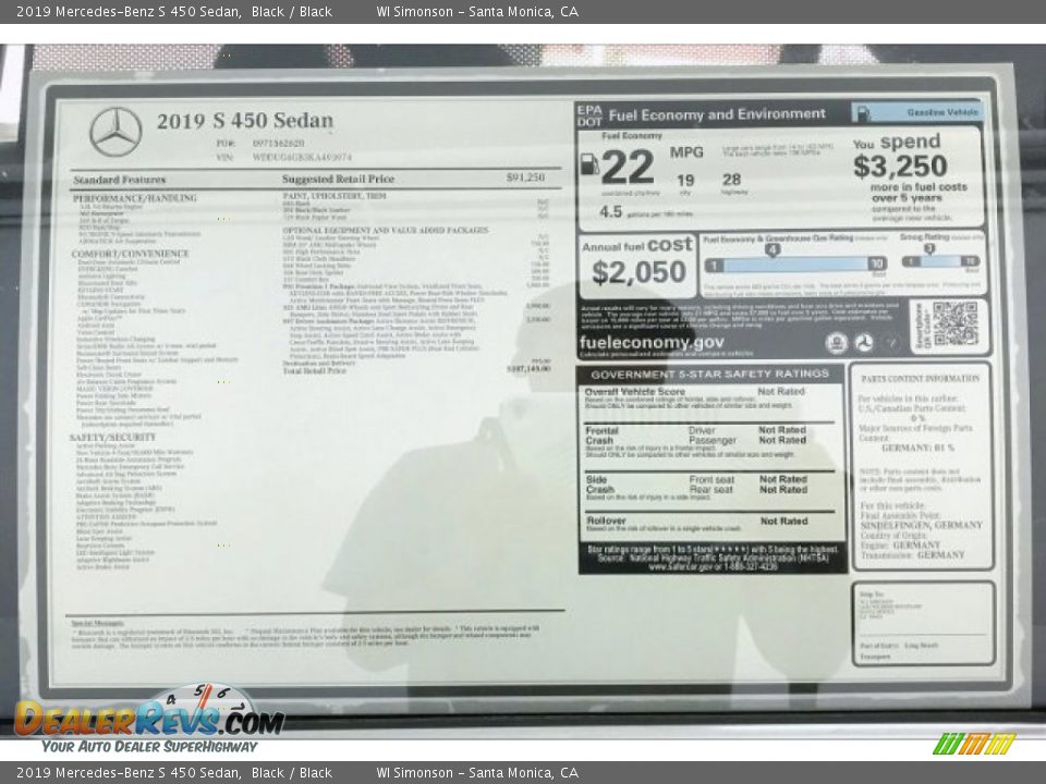 2019 Mercedes-Benz S 450 Sedan Black / Black Photo #10