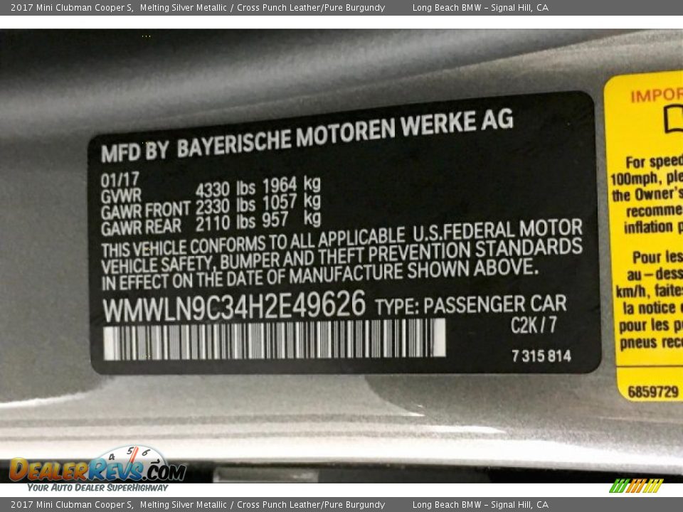 2017 Mini Clubman Cooper S Melting Silver Metallic / Cross Punch Leather/Pure Burgundy Photo #19