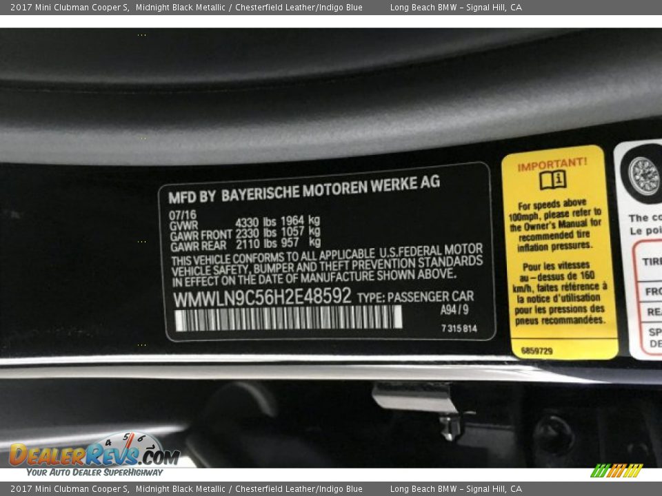 2017 Mini Clubman Cooper S Midnight Black Metallic / Chesterfield Leather/Indigo Blue Photo #18