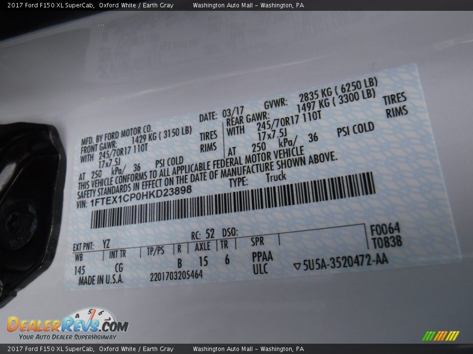 2017 Ford F150 XL SuperCab Oxford White / Earth Gray Photo #25