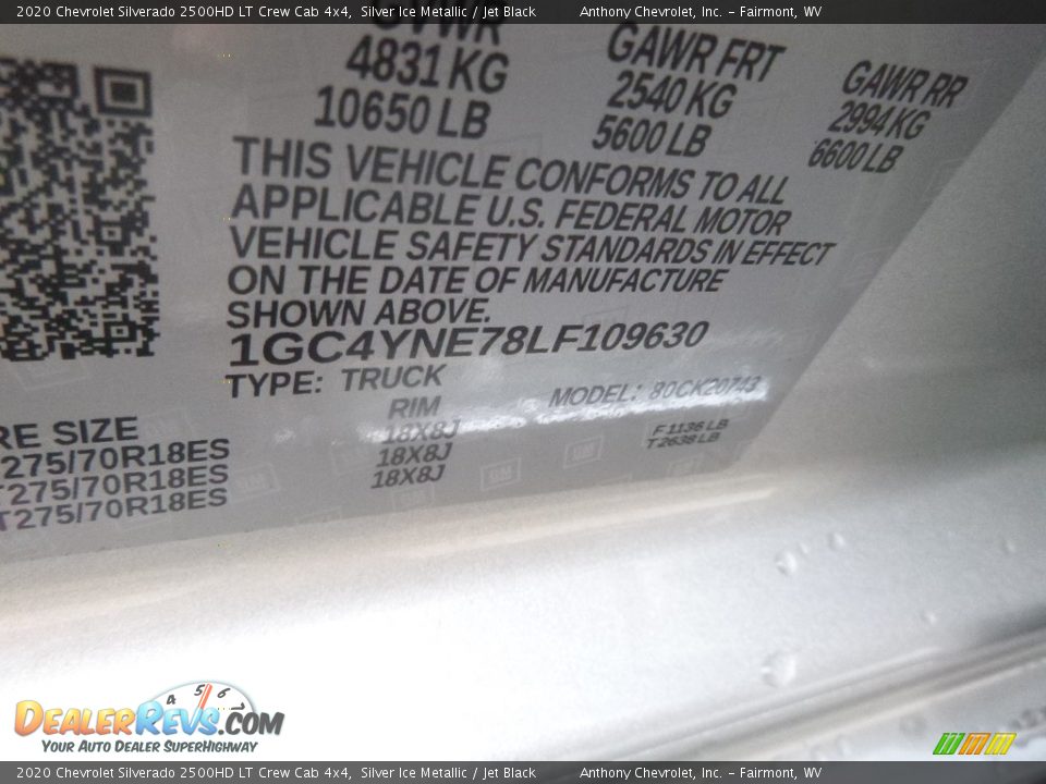 2020 Chevrolet Silverado 2500HD LT Crew Cab 4x4 Silver Ice Metallic / Jet Black Photo #18