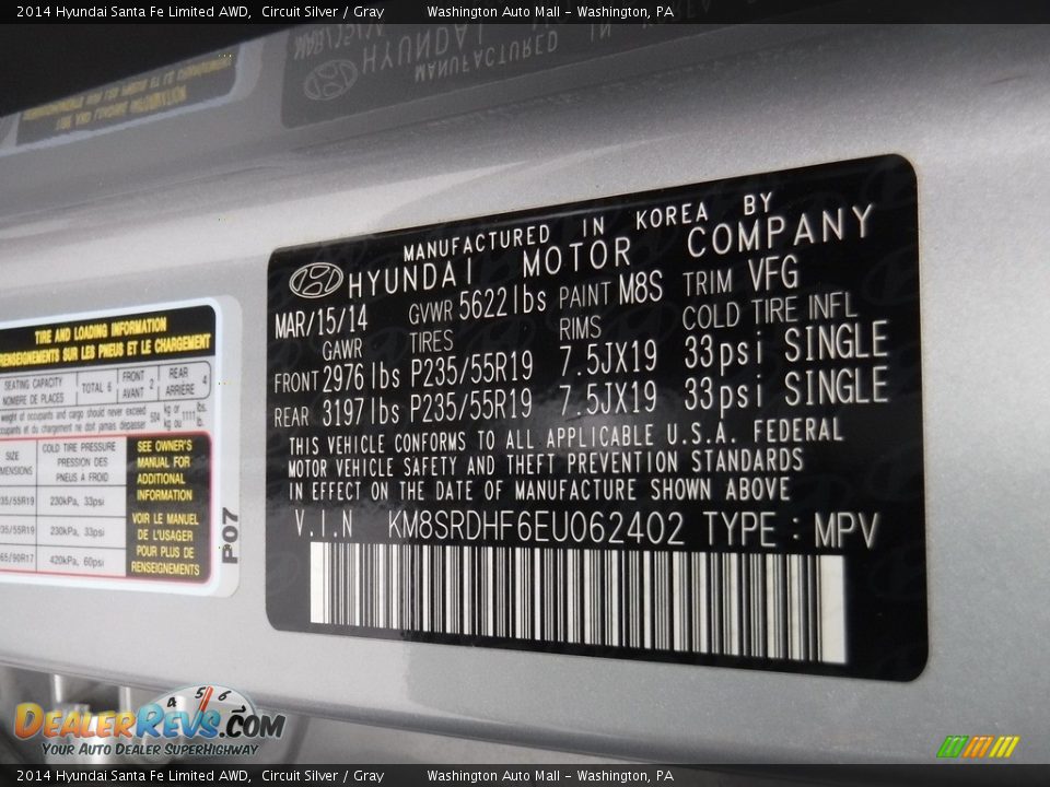 2014 Hyundai Santa Fe Limited AWD Circuit Silver / Gray Photo #29