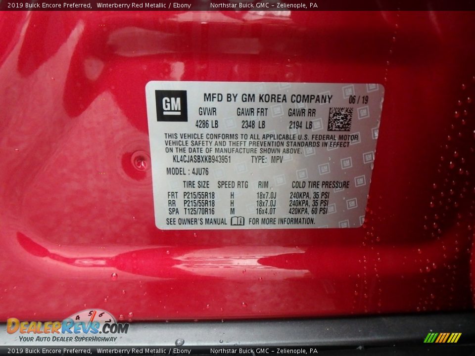 2019 Buick Encore Preferred Winterberry Red Metallic / Ebony Photo #11