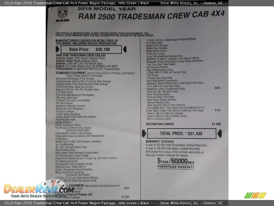 2019 Ram 2500 Tradesman Crew Cab 4x4 Power Wagon Package Window Sticker Photo #29