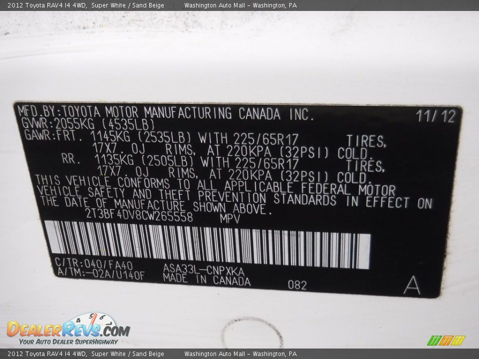 2012 Toyota RAV4 I4 4WD Super White / Sand Beige Photo #24
