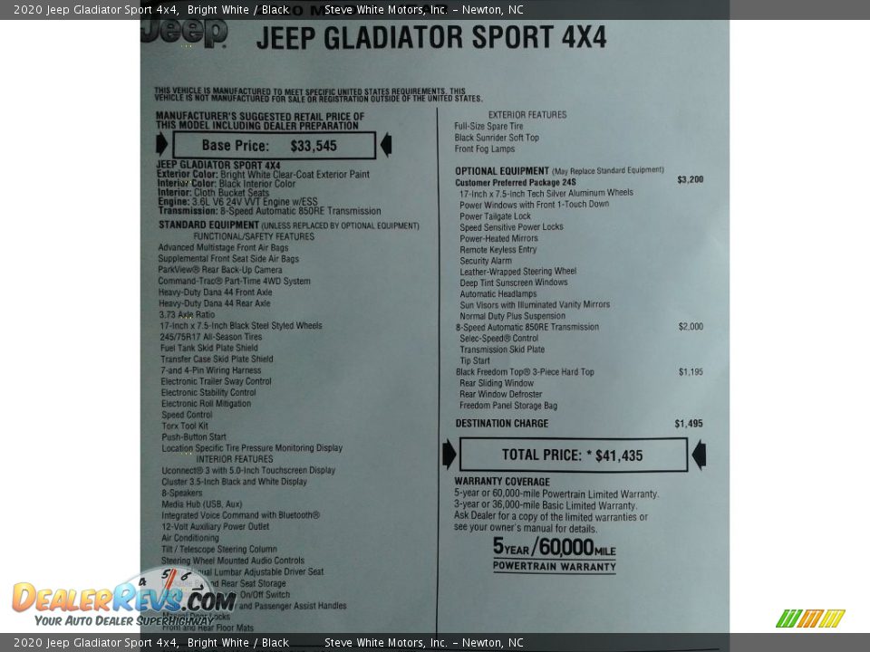 2020 Jeep Gladiator Sport 4x4 Bright White / Black Photo #28