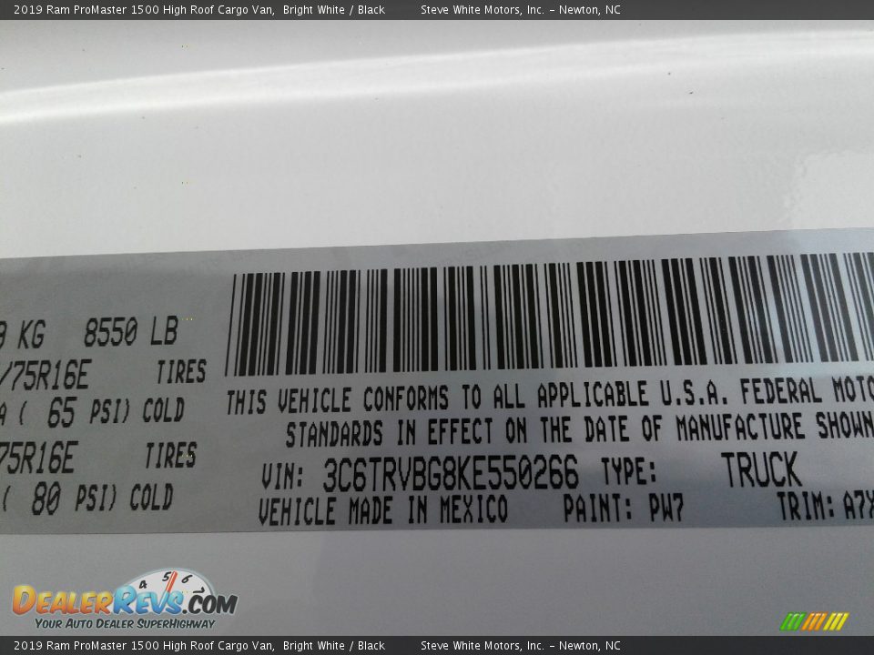 2019 Ram ProMaster 1500 High Roof Cargo Van Bright White / Black Photo #25