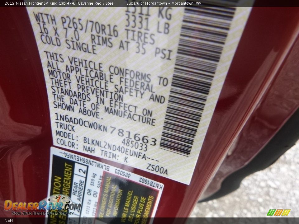 Nissan Color Code NAH Cayenne Red