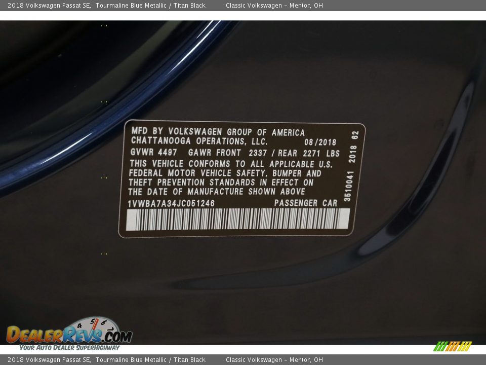 2018 Volkswagen Passat SE Tourmaline Blue Metallic / Titan Black Photo #19