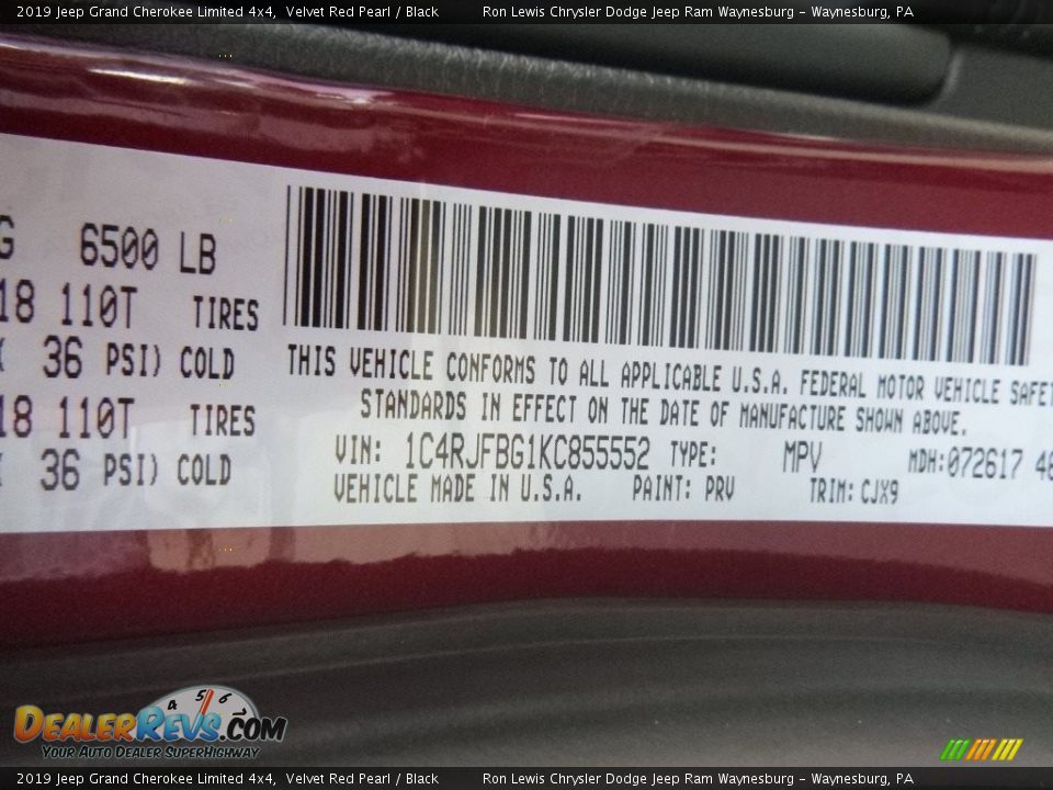 2019 Jeep Grand Cherokee Limited 4x4 Velvet Red Pearl / Black Photo #16