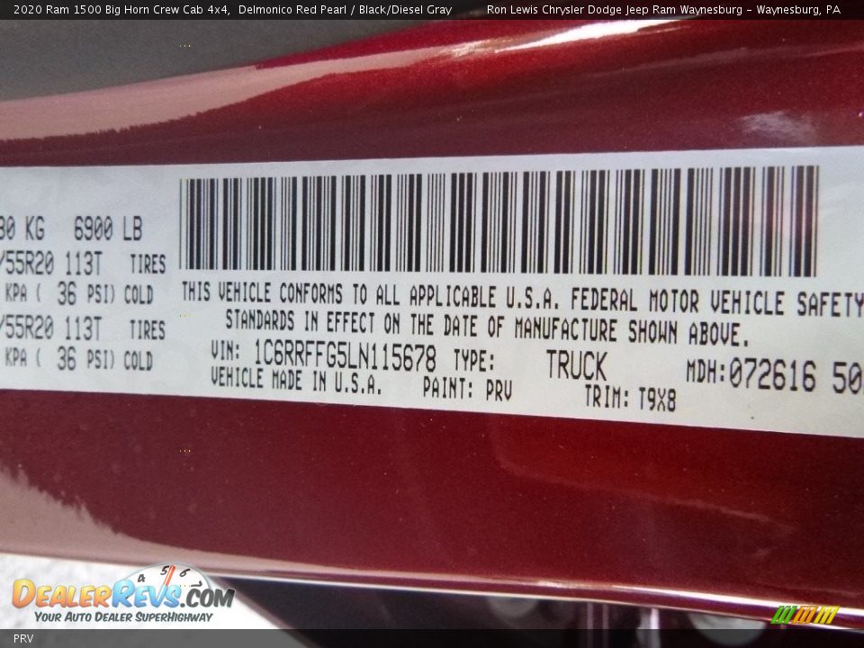 Ram Color Code PRV Delmonico Red Pearl