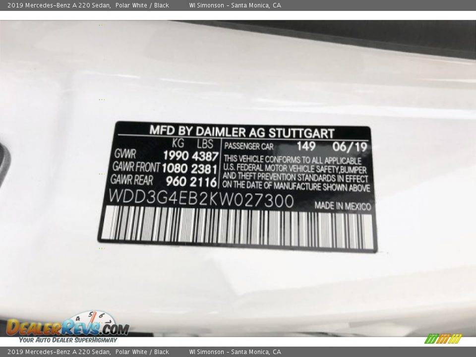 2019 Mercedes-Benz A 220 Sedan Polar White / Black Photo #11