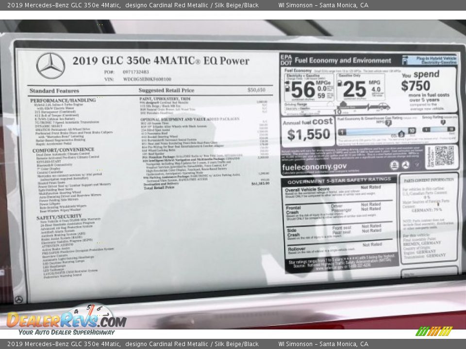 2019 Mercedes-Benz GLC 350e 4Matic designo Cardinal Red Metallic / Silk Beige/Black Photo #9