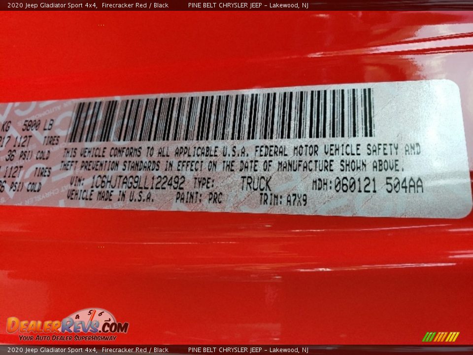 2020 Jeep Gladiator Sport 4x4 Firecracker Red / Black Photo #11