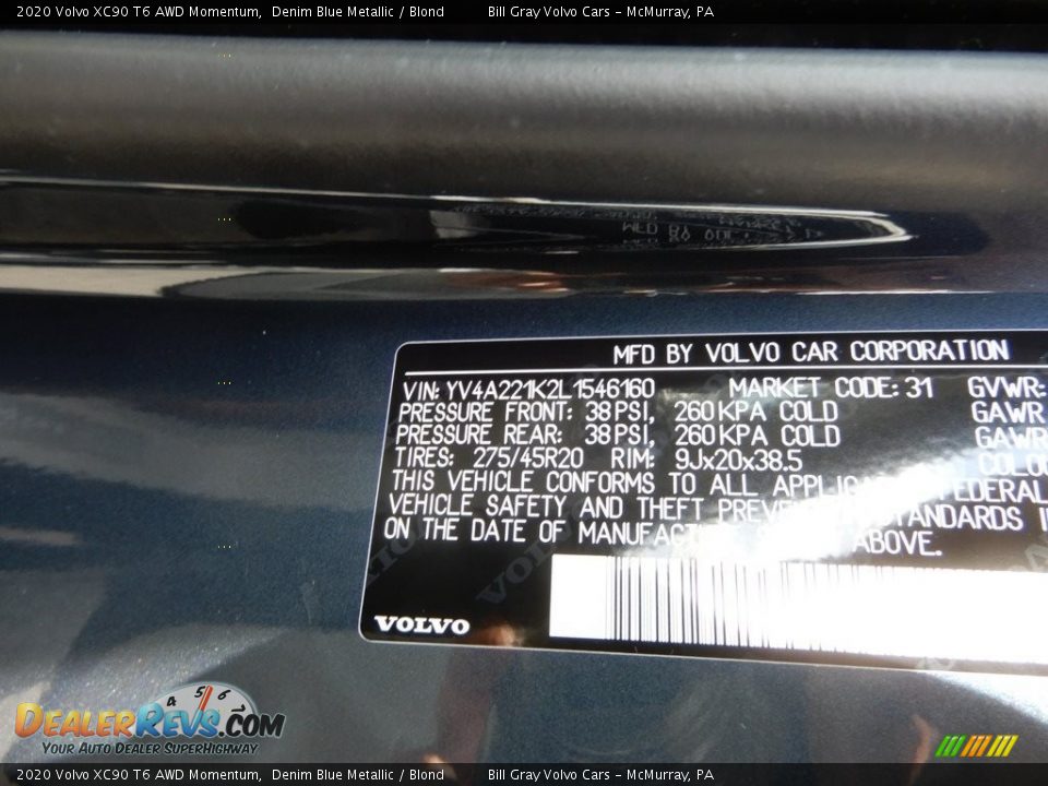 2020 Volvo XC90 T6 AWD Momentum Denim Blue Metallic / Blond Photo #11