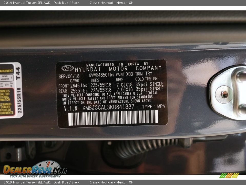 2019 Hyundai Tucson SEL AWD Dusk Blue / Black Photo #21