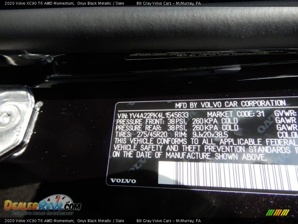 2020 Volvo XC90 T6 AWD Momentum Onyx Black Metallic / Slate Photo #11
