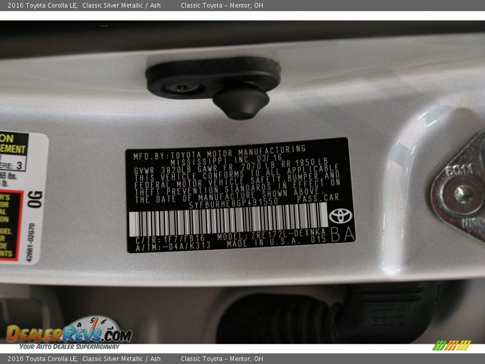 2016 Toyota Corolla LE Classic Silver Metallic / Ash Photo #19