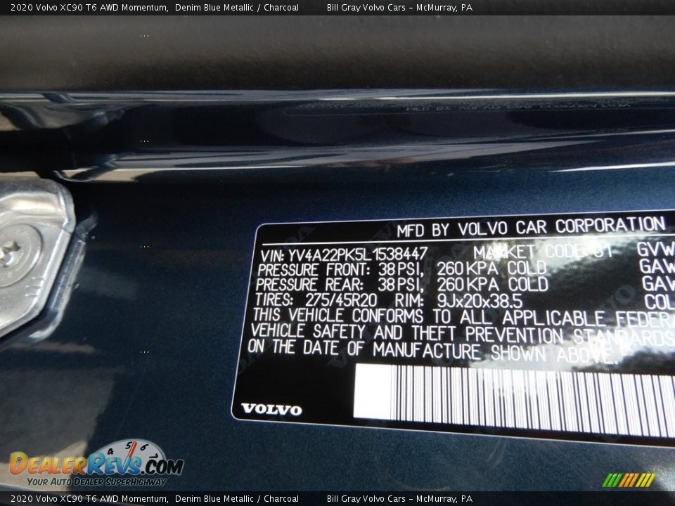2020 Volvo XC90 T6 AWD Momentum Denim Blue Metallic / Charcoal Photo #11