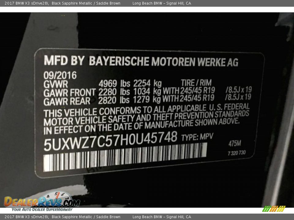 2017 BMW X3 sDrive28i Black Sapphire Metallic / Saddle Brown Photo #19