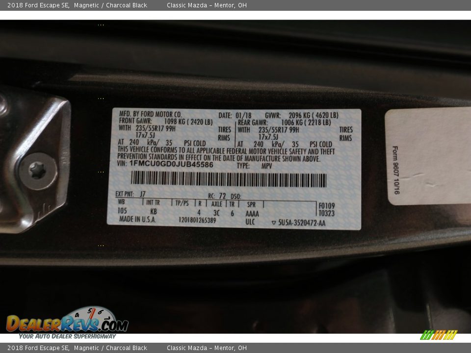 2018 Ford Escape SE Magnetic / Charcoal Black Photo #23